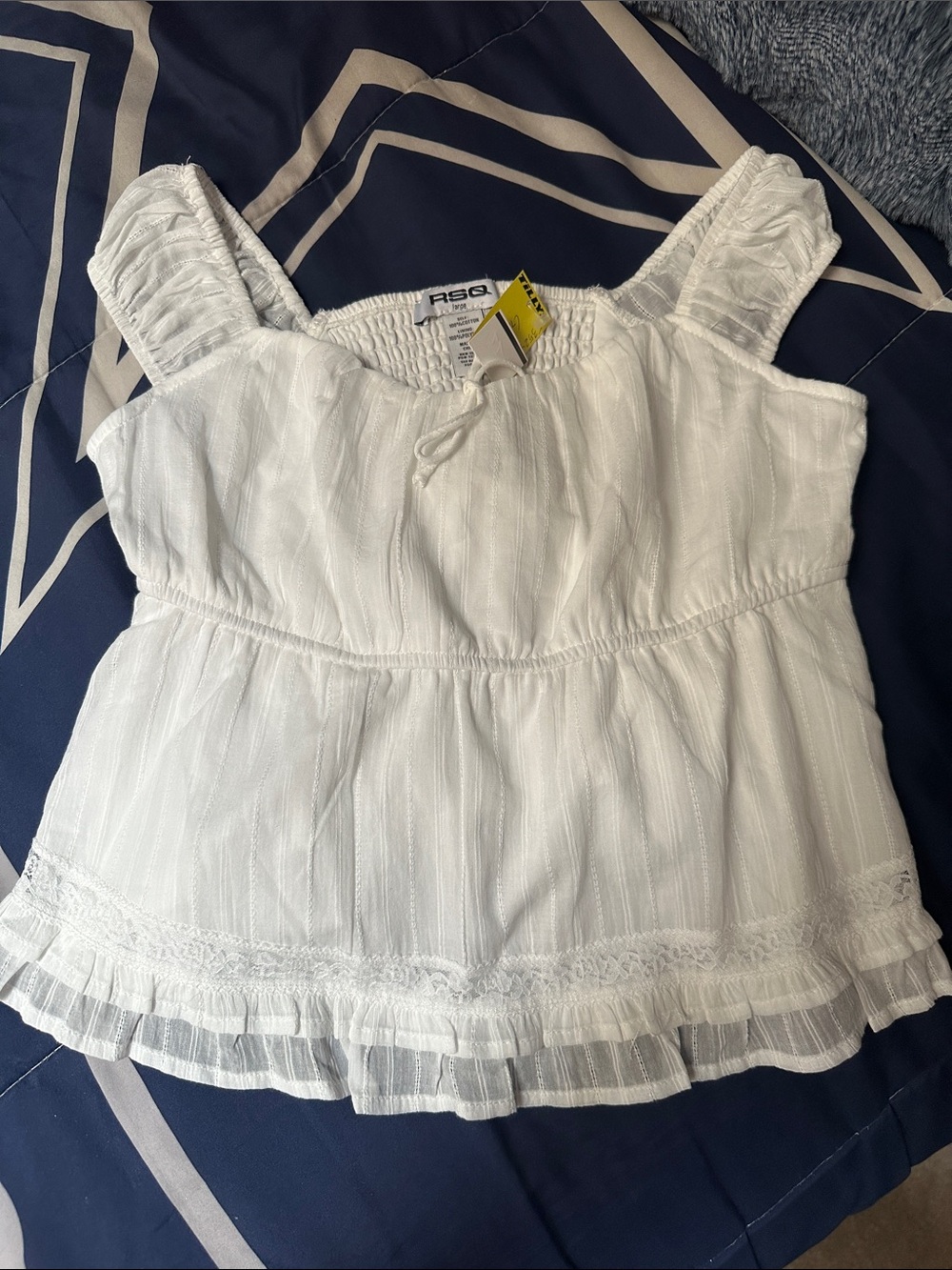RSQ White Ruffle-Trim Smocked Peasant Camisole